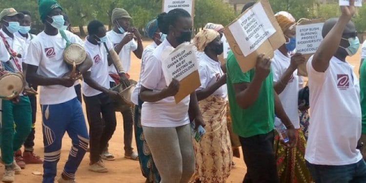 Farmers march to call for investment in agro-ecology.