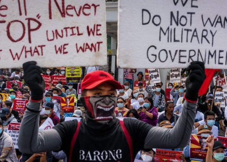 US suspends trade with Myanmar until return of democratic government 1 UN security council must act to stop 'bloodbath' in Myanmar
