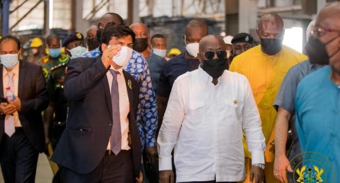 Government’s initiative to create additional 258,000 permanent jobs 1 President Akufo-Addo with management of B5 Plus Steel Plant at the commissioning event.
