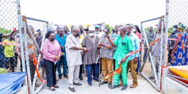 The MESTI Minister at the commissioned gari processing facility.