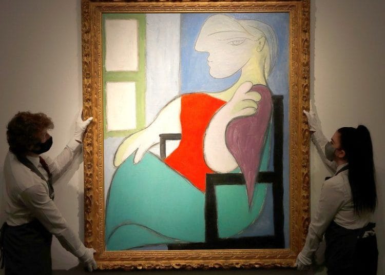 Picasso painting sells for over 100 million dollars in New York 1 Pablo Picasso's painting, 'Woman sitting by a window (Marie-Therese)' sold for 103.4 million dollars at Christie's in New York.