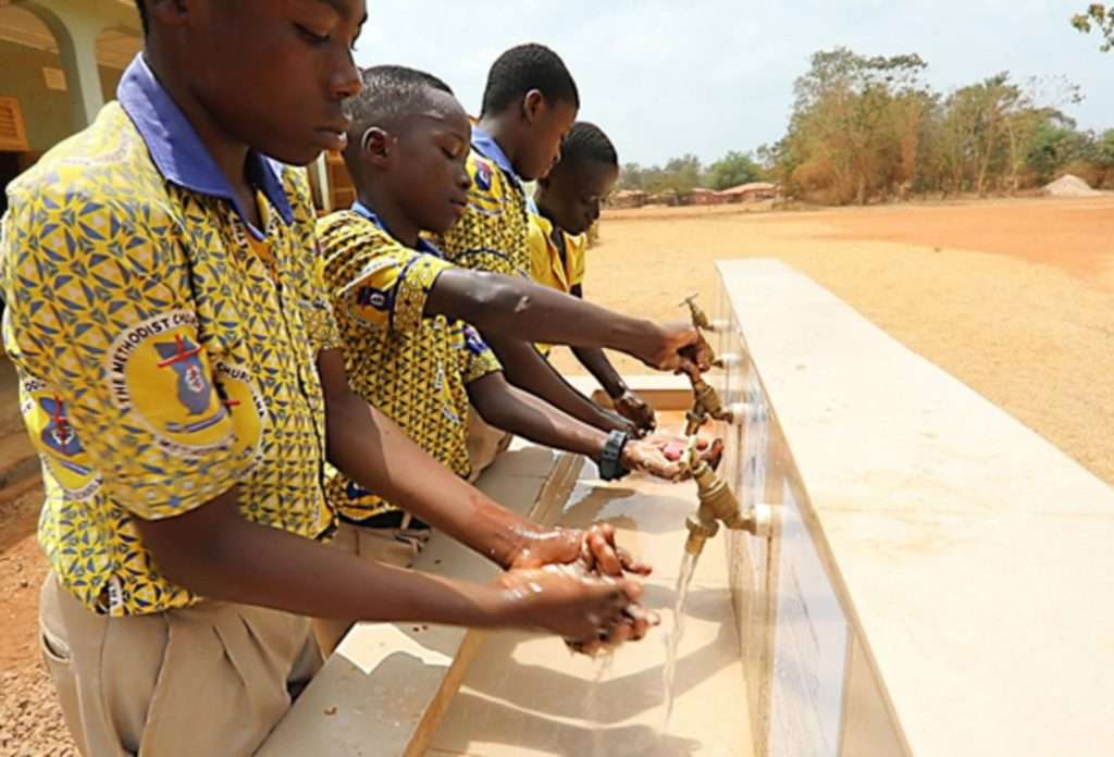 P5 20 Boys in wash hygiene practice in Kenyasi No2 Culster of Schools Credit IRC Ghana 2500
