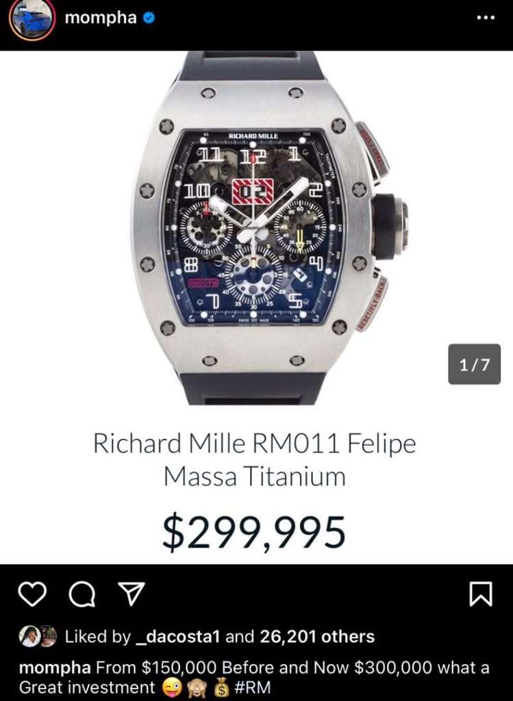 Mompha shares excitement as his Richard Mille watch increases in