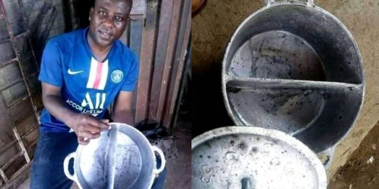 An innovative man who appears to be middle-aged is going viral on social media after an invention he made for the kitchen was shared online. The man's identity is not disclosed but many people are excited over the fact that he was able to design a locally-made saucepan that has two compartments.