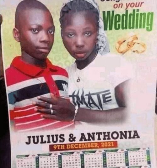 “Arrest both parents”– Netizens express Outrage as Underage Boy Marries Underage Girl 1 netizens have expressed outrage after photos of an underage ''married couple'' were shared online. The boy named Julius allegedly got married to a girl named Anthonia