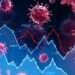 Ncov 2019 covid 19 coronavirus with double exposure of blurry falling financial graphs. Concept of financial crisis due to coronavirus pandemic. 3d rendering