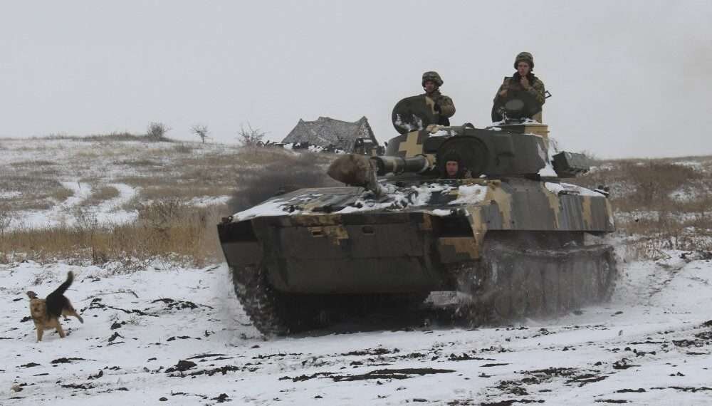 Ukrainian soldiers are facing some 100,000 Russian soldiers massed on their borders