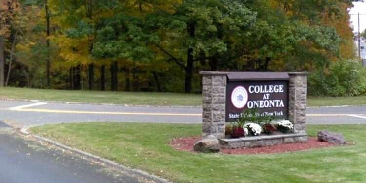 College Student Dies After Found Unconscious in Extreme Cold 1 In this screen grab taken from Google Maps Street View, a sign for SUNY-Oneonta is shown.
