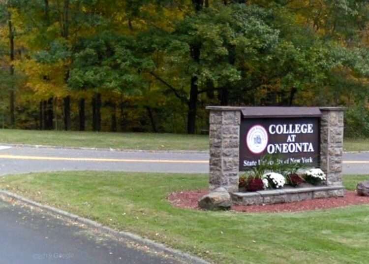In this screen grab taken from Google Maps Street View, a sign for SUNY-Oneonta is shown.