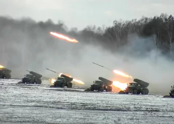 Russian war Games in Belarus Meant to Send Message to Ukraine 2 This image from the Russian defence ministry dated February 4 shows rocket launchers firing on a snow-covered field during joint exercises with Belarus (Photo by Handout/Russian defence ministry/AFP)