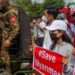 A protest against the military coup, in Yangon, Myanmar, in 2021