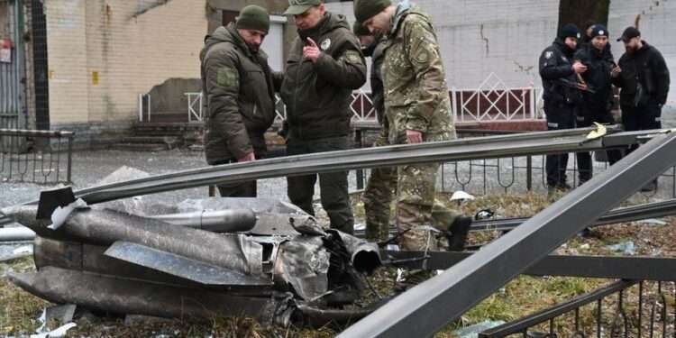 This shell landed in a street in Kyiv hours after Russia launched its attack