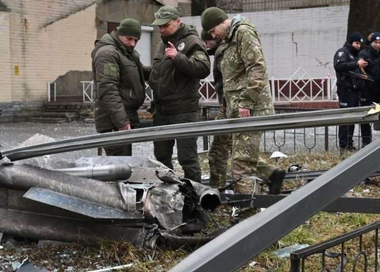 Russian Forces Invade Ukraine after Putin’s Declaration 1 This shell landed in a street in Kyiv hours after Russia launched its attack
