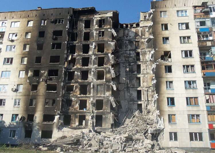 Ukraine Crisis: Russia Faces war Crimes Investigation 1 A building in Kyiv destroyed by bomb-shelling