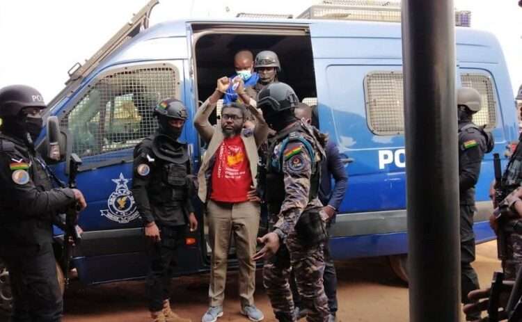 #FixTheCountry converner, Oliver Barker-Vormawor, being accompanied by the Ghana Police Service.