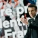 French President Emmanuel Macron at a press conference in Aubervilliers, north of Paris, on March 17, 2022. © Thibault Camus, AP