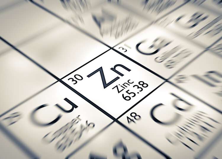 Focus on Zinc chemical element from the Mendeleev periodic table