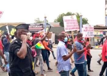 Labor unions protesting