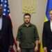 Mr Austin (L), Volodymyr Zelenskyy (M) and Mr. Blinken (R)