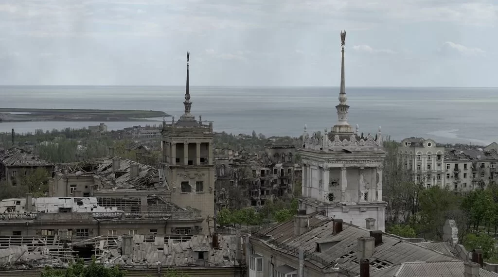 Russians Pushed Away as Washington Warns of Long War 1 The destroyed city of Mariupol, seen on May 10, 2022