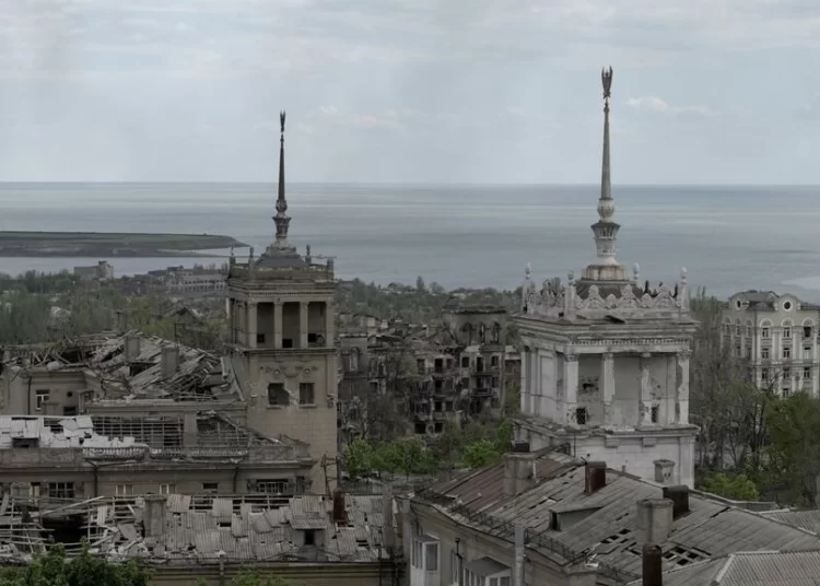 Russians Pushed Away as Washington Warns of Long War 1 The destroyed city of Mariupol, seen on May 10, 2022