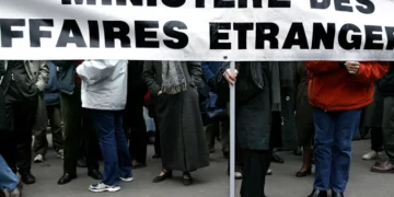 French foreign ministry civil servants demonstrate in Paris in 2003 [File: Philippe Wojazer/Reuters]