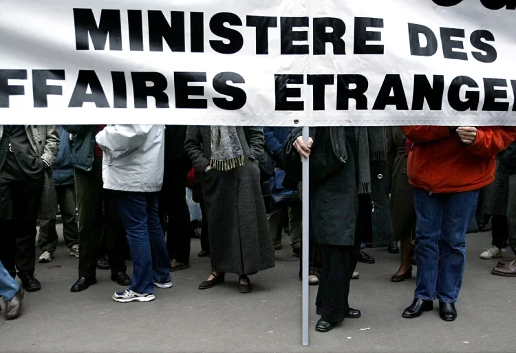 French foreign ministry civil servants demonstrate in Paris in 2003 [File: Philippe Wojazer/Reuters]