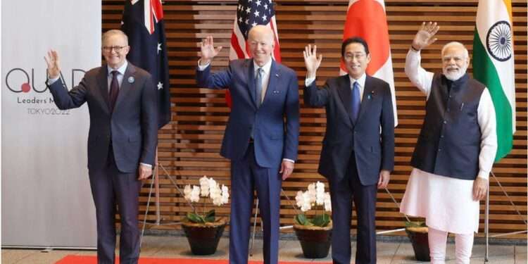 Australia's Anthony Albanese, US' Joe Biden, Japan's Fumio Kishida and India's Narendra Modi meeting