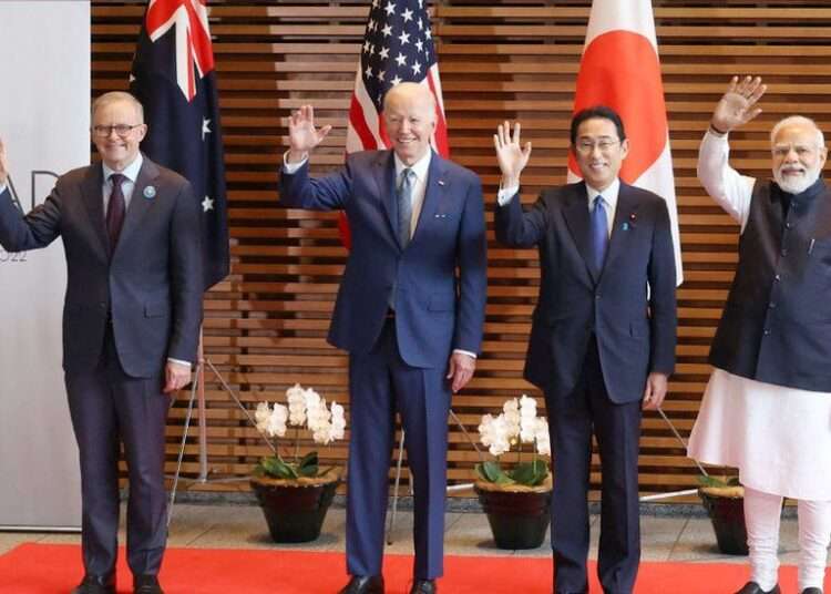 Australia's Anthony Albanese, US' Joe Biden, Japan's Fumio Kishida and India's Narendra Modi meeting