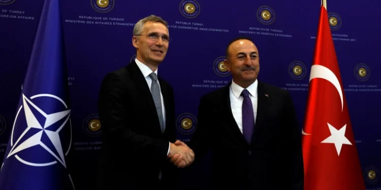 NATO Secretary-General Jens Stoltenberg and Turkish Foreign Minister Mevlut Cavusoglu [File: Umit Bektas/Reuters]