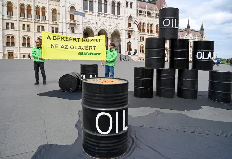 ‘Big Blow to Putin’s war’: EU Sanctions Approved on Russian oil 1 A protest in front of the parliament in Budapest to demand the Hungarian government not oppose EU sanctions on Russian oil