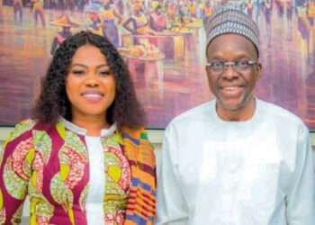 Emelia Arthur in a pose with Alban Bagbin