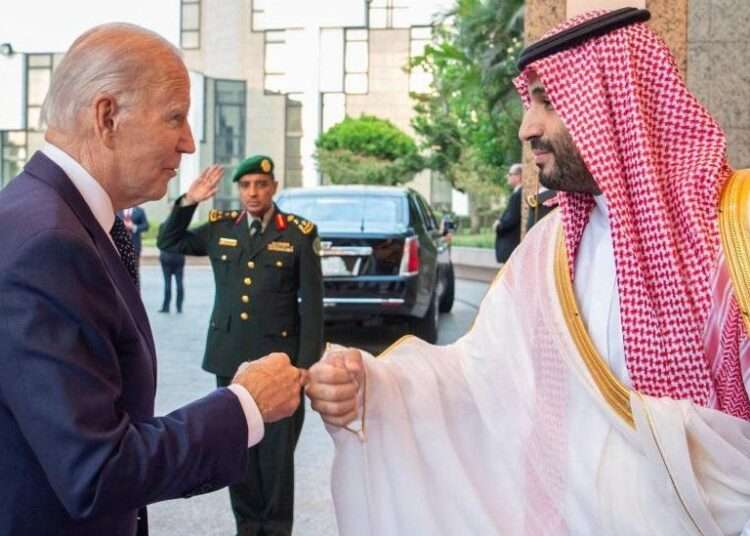 Prez Biden Meets Crown Prince Amid Criticism 1 President Biden fist bumped the Saudi crown prince after arriving from Israel on an historic direct flight