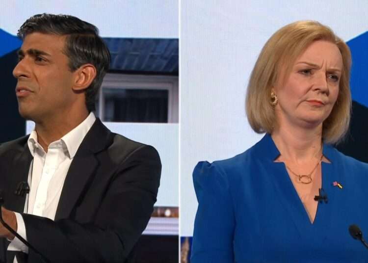 Tory Leadership: Rishi Sunak and Liz Truss in Fierce Tax Debate 1 Right: Rishi Sunak and Left: Liz Truss