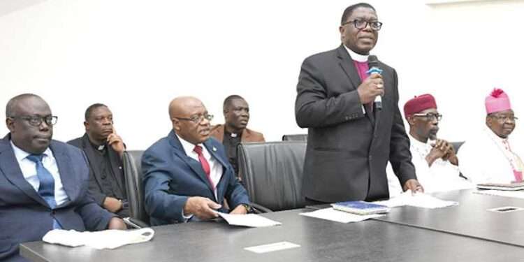The Galamsey Battle: Religious Leaders Meet Press 1 Most Rev Dr Paul Boafo, Presiding Bishop of the Methodist Church, addressing the press