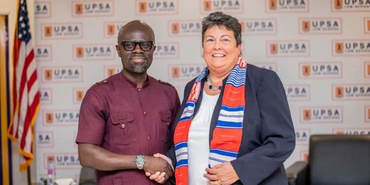 Prof. Kofi Abotsi, Dean of UPSA law school(left) and H.E Virginia Palmer, US Ambassador to Ghana
