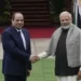 Indian Prime Minister Narendra Modi, right, shakes hand with Egyptian President Abdel Fattah El-Sisi before the start of their meeting in New Delhi, India, Wednesday, Jan. 25, 2023