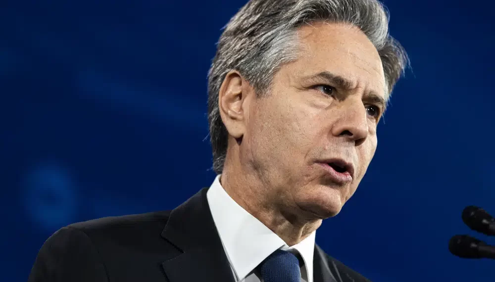 Secretary of State Antony Blinken speaks during The United States Conference of Mayors, Jan. 18, 2023, in Washington.