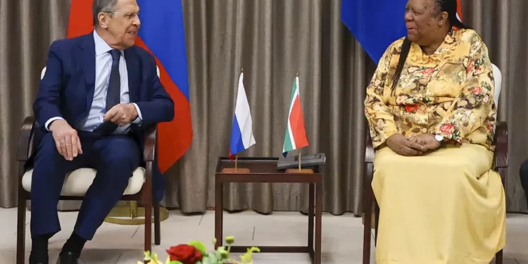 <strong>Lavrov blames West for no Ukraine talks</strong> 1 Russia's Foreign Minister Sergey Lavrov, left, and his South Africa's counterpart Naledi Pandor, speak, during their meeting in Pretoria, South Africa, Monday, Jan. 23, 2023.