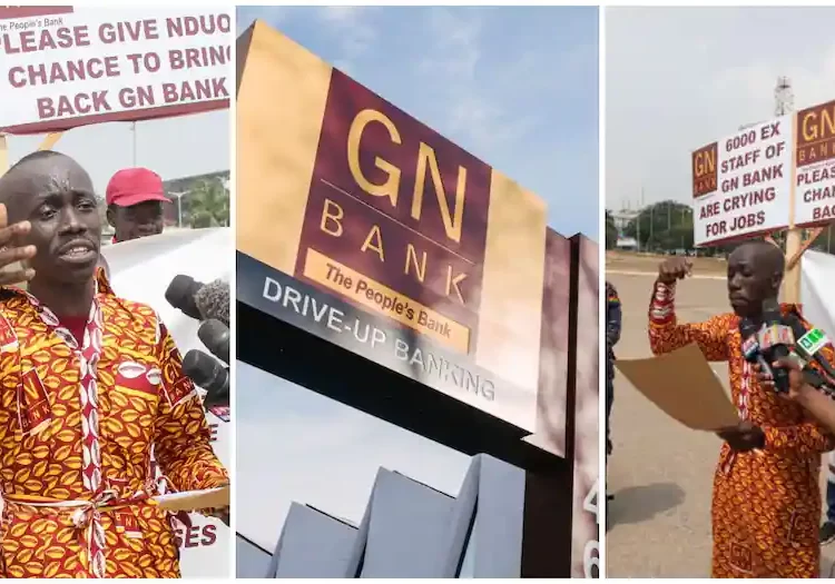 GN Bank Ex-Staff Appeals To The President For A Restoration Of The Bank's License 1 Philip Sarpiah, GN Bank Ex-Staff Demonstrating for the Restoration of the Bank's License