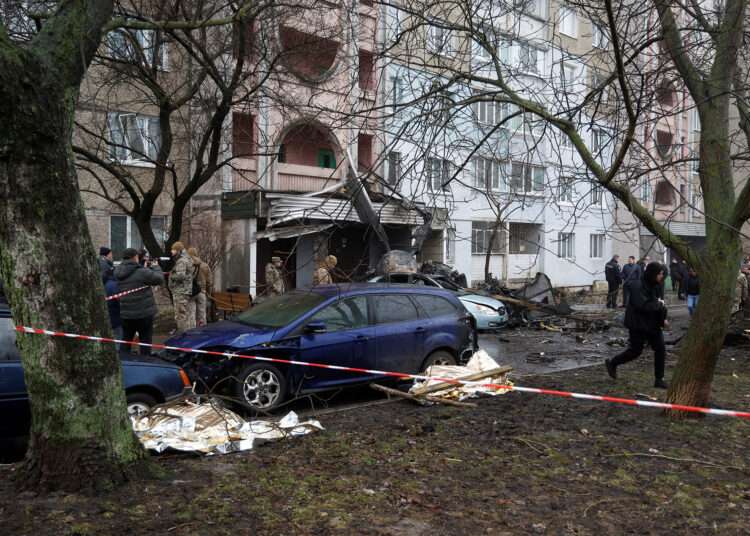 <strong>Top Ukrainian Officials Killed In Helicopter Crash</strong> 1 The site where a helicopter crashed in the town of Brovary, Ukraine, on January 18, 2023.