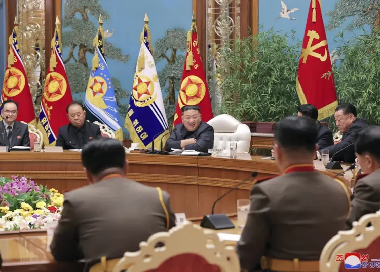 In this photo provided by the North Korean government, North Korean leader Kim Jong Un, center, attends a meeting of the ruling Workers’ Party’s Central Military Commission in Pyongyang, North Korea