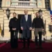 President Joe Biden, center, poses with Ukrainian President Volodymyr Zelenskyy, right, and Olena Zelenska, left, spouse of President Zelenskyy, at Mariinsky Palace during an unannounced visit in Kyiv, Ukraine, Monday, Feb. 20, 2023.
