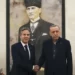U.S. Secretary of State Antony Blinken, left, shakes hands with Turkish President Recep Tayyip Erdogan during their meeting at Esenboga airport in Ankara, Turkey, Monday, Feb. 20, 2023.