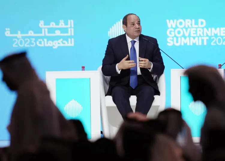 Egyptian President Abdel Fattah el-Sissi talks during the World Government Summit opening day in Dubai, United Arab Emirates, Monday, Feb 13, 2023.