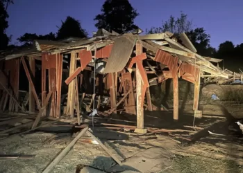 This photo provided by the Free Burma Rangers shows remains of a destroyed village school in Lay Wah, one of the villages in Karen state's Mutraw district, Myanmar