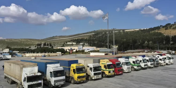 Trucks loaded with UN humanitarian aid for Syria following a devastating earthquake reach the Bab al-Hawa border crossing with Turkey, Idlib province, Syria