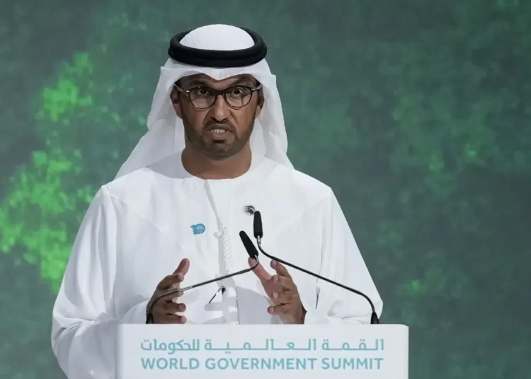 Sultan al-Jaber, the CEO of Abu Dhabi National Oil Co., talks during the World Government Summit in Dubai, United Arab Emirates, Tuesday, Feb 14, 2023.