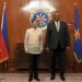 U.S. Secretary of Defense Lloyd James Austin III, right, poses with Philippine President Ferdinand Marcos Jr during a courtesy call at the Malacanang Palace in Manila, Philippines