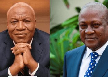 NDC Flagbearership: Prof Joshua Alabi Picks Nomination Forms For Mahama 3 Collage of Prof Joshua Alabi (left) and former John Mahama (right)